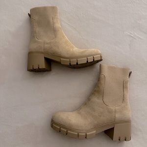 Suede Chelsea Boots w/ Lug Sole - Cream